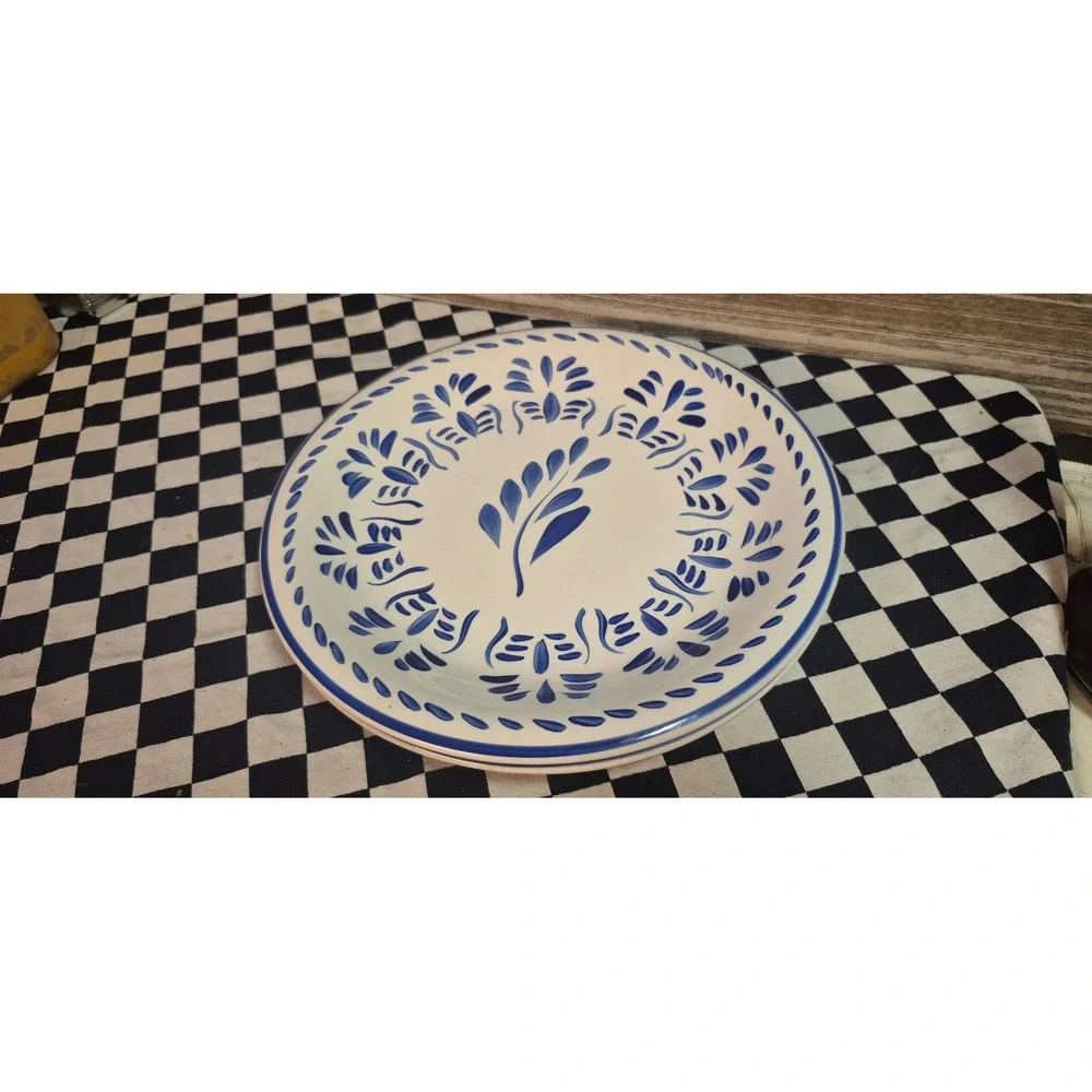 Casa Cristina Blue and White Ceramic Dinner Plates Set of 2 Floral Leaf 10.75